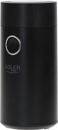 Електрична кавомолка Adler AD 4446bs з нержавіючої сталі, 150 Вт, об’єм 75 г, млинок для кавових зерен з блокуванням безпеки, чорна-срібляста
