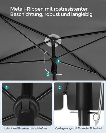Парасолька від сонця SONGMICS 180 x 125 см для балкона та тераси, захист UPF 50+, регульована висота та нахил 30°, сіра, без стійки, GPU180G01