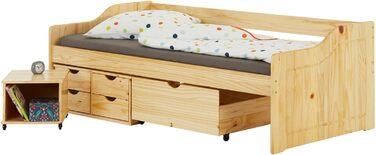 Дитяче ліжко IDIMEX Senta з ящиками, 90x200, натуральна сосна, підліткове, гостьове, денне ліжко