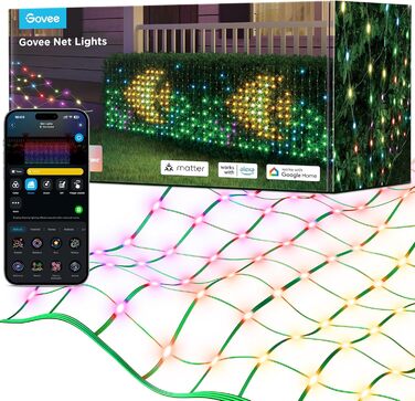Світлодіодна сітка Govee для кущів 480 LED, 0,88×2,86 м, розумна гірлянда для вулиці з режимами, DIY, для Хелловіну, газону, IP65, сумісна з Alexa