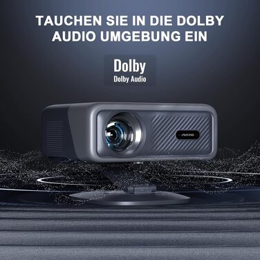 Smart проектор VISSPL 4K WiFi Bluetooth: Dolby Audio, 4000 ANSI, Автофокус, Трапецеїдальна корекція, для дому та вулиці, чорно-сірий