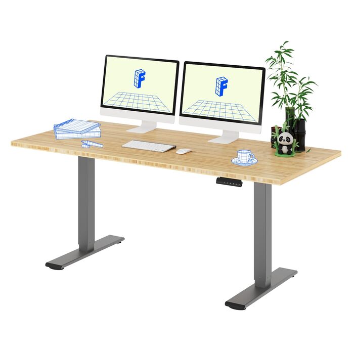 Регульований по висоті стіл FLEXISPOT 160x80 см, бамбукова стільниця, чорна рама - ергономічний офісний стіл