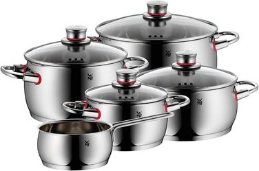 Набір каструль WMF Quality One 5 шт для індукції, полірована нержавіюча сталь з кришками, без покриття, з паровідводом