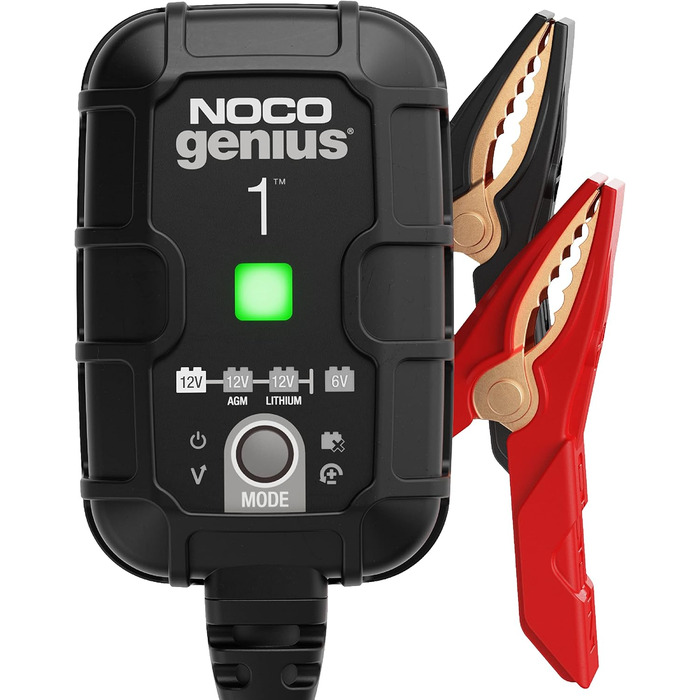 NOCO Genius1: Інтелектуальне зарядне пристрій для акумуляторів 1A 6V/12V - Автоматичний зарядний пристрій, десульфатор з захистом від перезаряду та температурною компенсацією – Для свинцево-кислотних та літієвих акумуляторів
