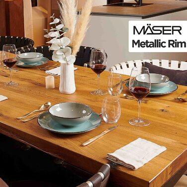 Сервіз столовий MÄSER Metallic Rim для 6 осіб, 24 предмети, сучасний посуд з кам'яної кераміки, сірий, безобідковий, з мідним кантом