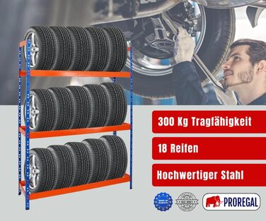 Стелаж для шин PROREGAL Tiger XL: 200x150x45 см, 300 кг навантаження, до 18 шин (205/55 R16), блакитно-помаранчевий | Стелаж для автосервісу, складу, підвалу