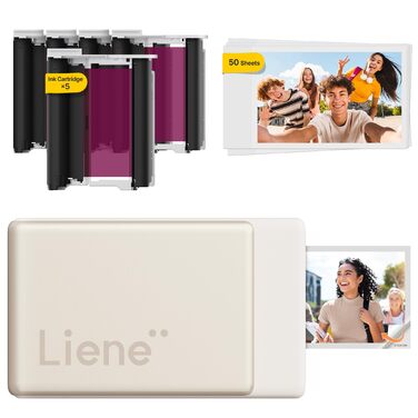 Портативний міні-фотопринтер Liene Pearl N200 Pro з кольоровою сублімацією, 50 фото (5x7,6 см), 5 стрічок, Bluetooth, 300 dpi, для iPhone & Android, акумулятор, золотий колір