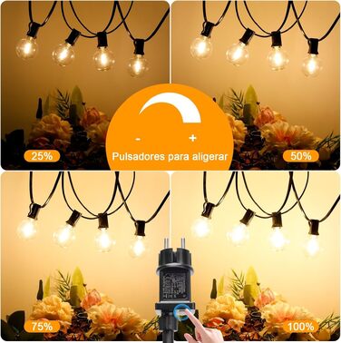 LED гірлянда зовнішня 10м, диммер, таймер, G40, теплий білий, IP44, для саду, балкона, вечірки