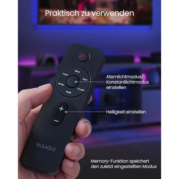 TV-тумба VASAGLE Kailyn LTV331T10 чорна з LED підсвіткою під телевізор до 70 дюймів, з полицями та шафками для вітальні