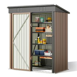 Металевий сарай для інструментів Bealife 180x162x95 см, сталевий садовий шоп, вуличний склад, господарський будиночок для двору, тераси, газону (коричневий)