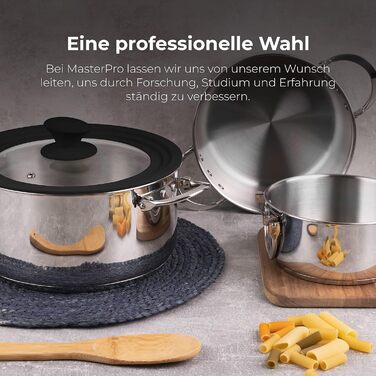 Набір каструль MasterPro Foodies з нержавіючої сталі, 4 предмети (16, 20, 24 см) з скляною кришкою, підходить для всіх типів плит