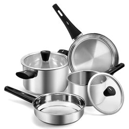 Набір каструль 6 шт. з нержавіючої сталі для індукційних плит, Cookware Set, нержавіюча сталь, без антипригарного покриття, сумісний з усіма типами плит, з кришкою та захистом від опіків, для посудомийної машини