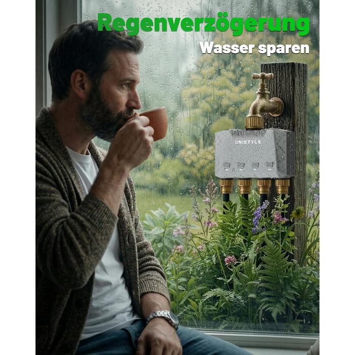 Розумний таймер для поливу GardenLife з Wi-Fi, 4 канали, керування через додаток та голосові команди, 5 програм поливу для газону та саду