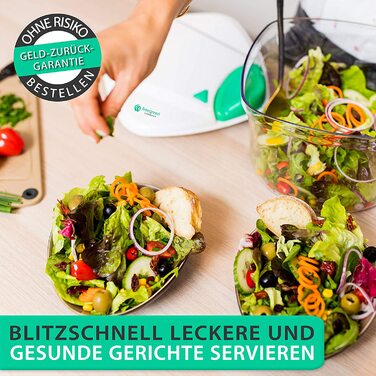 Салатниця з центрифугою Freegreen Germany 5л - біла, з рецептами та кришкою для зливу води