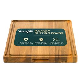 Дошка обробна Yes4All з акації для кухні 43x33x3.5 см, з жолобком для соку, середнього розміру, попередньо оброблена олією
