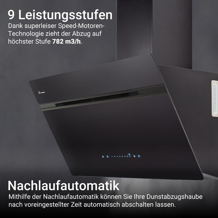 Витяжка кухонна KKT Kolbe Aurora 6005FB Full-black: 80 см, скло, чорна, продуктивність 782 м³/год, WiFi, сенсорне керування, RGBW LED-підсвітка, режим рециркуляції та відведення
