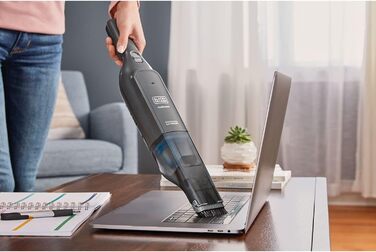 Акумуляторний ручний пилосос BLACK+DECKER Dustbuster Slim HLVC320B11, 12В, 2.0А·год, без мішка, бездротовий, з XXL-насадкою, зарядна станція, щілинна та меблева насадки