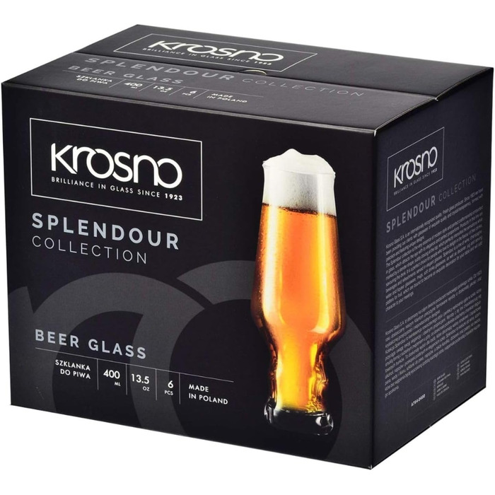 Набір склянок для пива Krosno Craft 400 мл, 6 шт, Splendour, для пшеничного та IPA, скло, для дому та вечірок, можна мити в посудомийній машині