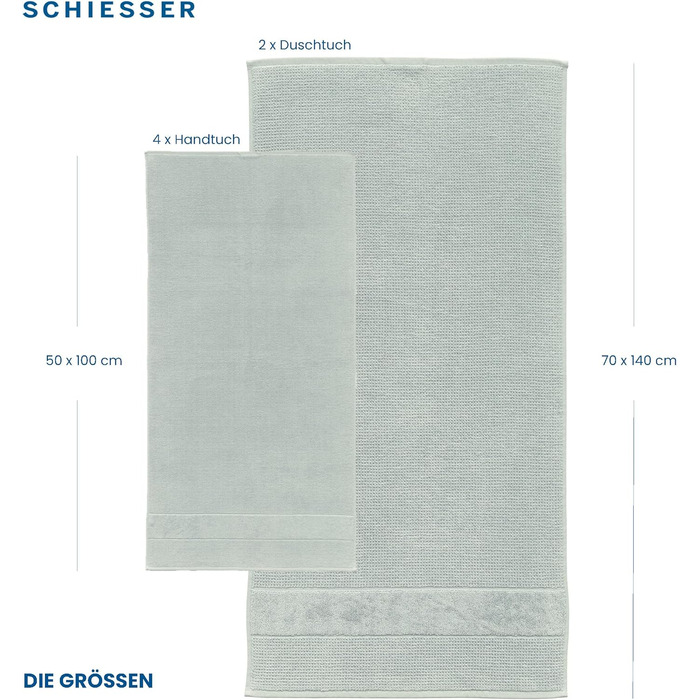 Рушники Schiesser Turin 4 шт, 100% бавовна, екологічні, блакитні, 50x100 см