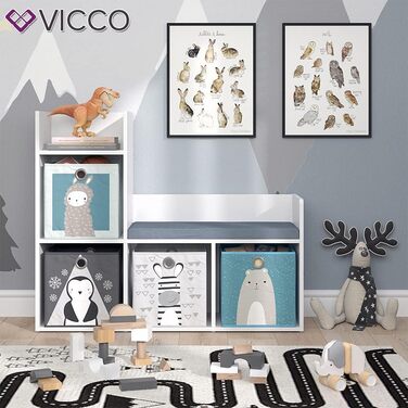 Дитяча книжкова полиця Vicco Luigi біла з 2 коробами, 107.2x88.6 см