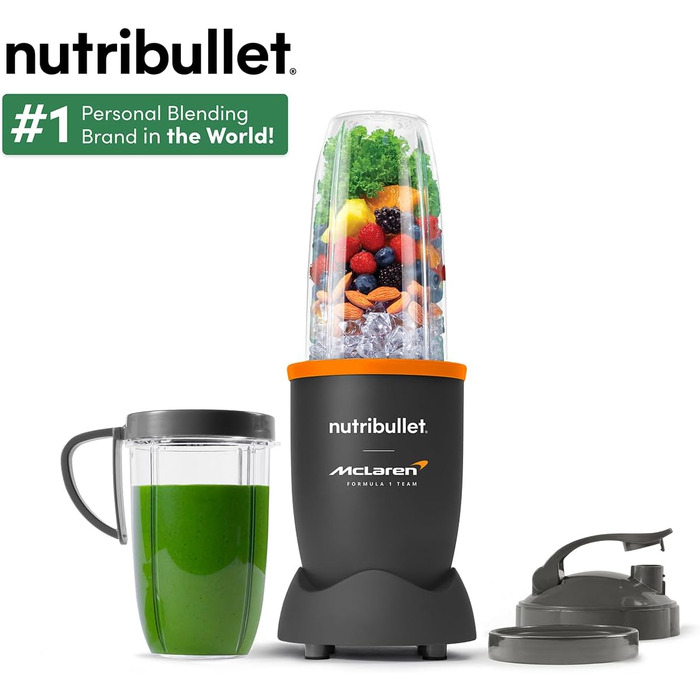 Потужний блендер-екстрактор Nutribullet 900 Series (матовий сірий) для смузі та соків, 25 000 об/хв, набір 11 предметів з чашами To Go