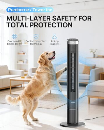Вентилятор вежовий Leiser Smart 25дБ з осциляцією 90°, 4 режими, таймер 12 год, 109 см, чорний