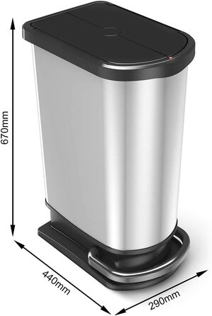 Смітник Rotho Paso Duo 50 л для сортування сміття з кришкою та педаллю, пластик BPA-free, сріблястий металік, на 2 пакети