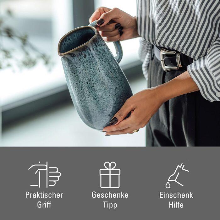 Керамічний глечик для води та соку Villeroy & Boch Lave glacé Blau, стійкий до мікрохвильової печі та посудомийки, блакитний