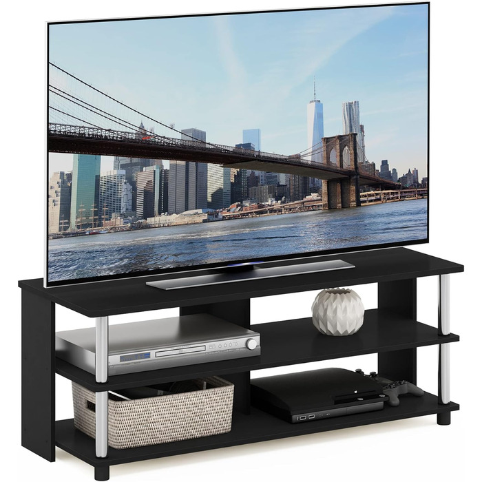 Тумба для телевізора Furinno Sully 3 рівня, до 48 дюймів, американо/нержавіюча сталь, 104,4x40,1x39,4 см