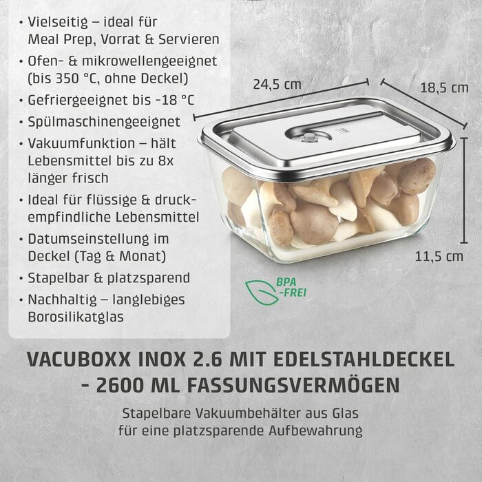 Вакууматор CASO Vacu OneTouch Eco-Set: бездротовий ручний вакууматор з 3 скляними контейнерами, 10 ZIP-пакетами та наклейками Food Manager, чорний