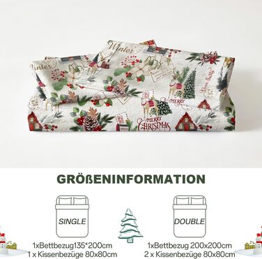 Комплект зимової постільної білизни WONGS BEDDING з новорічним принтом (Ялинка), мікрофібра, 2 предмети: підковдра 135x200 см та наволочка 80x80 см
