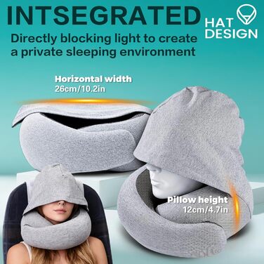 Подорожня подушка для шиї з ефектом пам'яті (Memory Foam) з капюшоном, маскою для сну та берушами — набір для перельотів, авто та поїздів