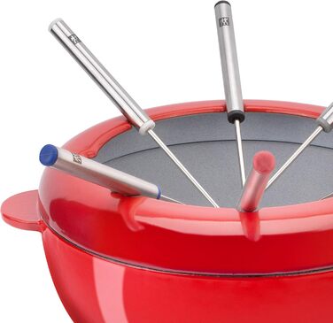 Набір для фондю Zwilling 40201-002 Cherry Emaille: Чавунна пательня, 6 виделок з нержавіючої сталі, для сиру та шоколаду, для всіх типів плит