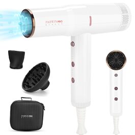 Професійний іонний фен PARWIN PRO BEAUTY з дифузором, 110 000 об/хв, безщітковий тихий мотор, 30 м/с повітряний потік, 3 швидкості і 3 температури, білий
