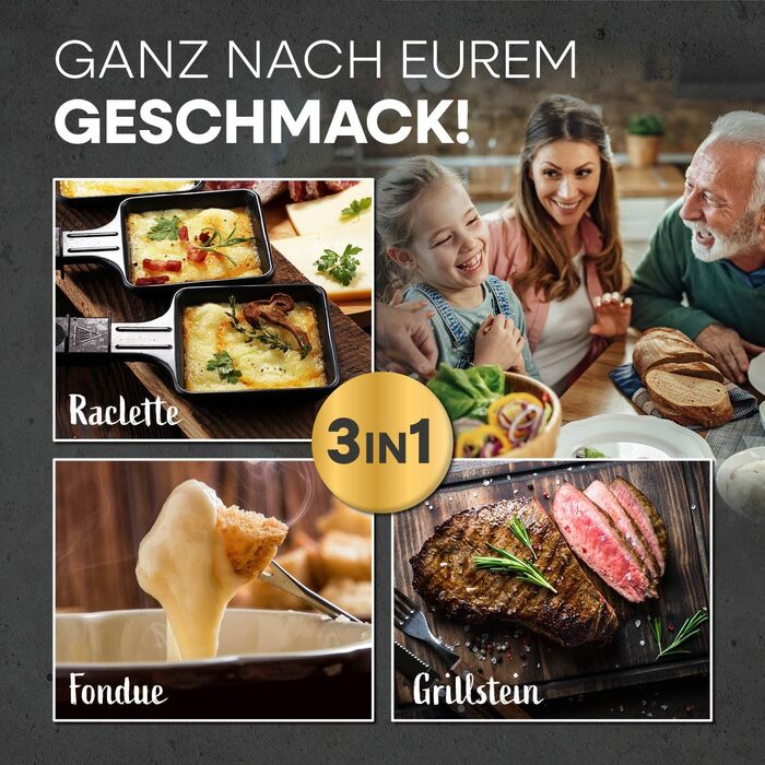 GOURMETmaxx Ракуетка 2-в-1 з Фондю | Набір ракуетки на 8 осіб – ідеальний гриль для вечірок | Ракуетка-фондю комбінація з 8 сковородами, лопатками та виделкою для фондю | Набір ракуетки з фондю на 8 осіб (Ракуетка & Фондю комбі XXL на 12 осіб)