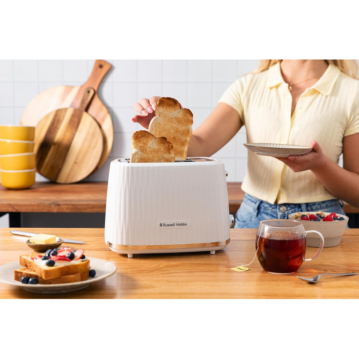 Тостер Russell Hobbs Eden для 2 скибок, білий - 6 режимів підсмажування, розморожування, підігрів, підйом, лоток для крихт