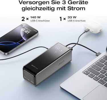 EcoFlow Rapid Powerbank 25000 mAh 170W: портативний зарядний пристрій з вбудованим кабелем, USB-C 100W, для iPhone, Samsung, MacBook та іншого