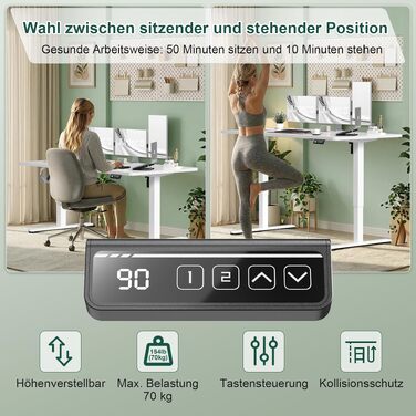 Електричний регульований стіл JUMMICO Standing Desk 110x60 см, білий - з функцією пам'яті