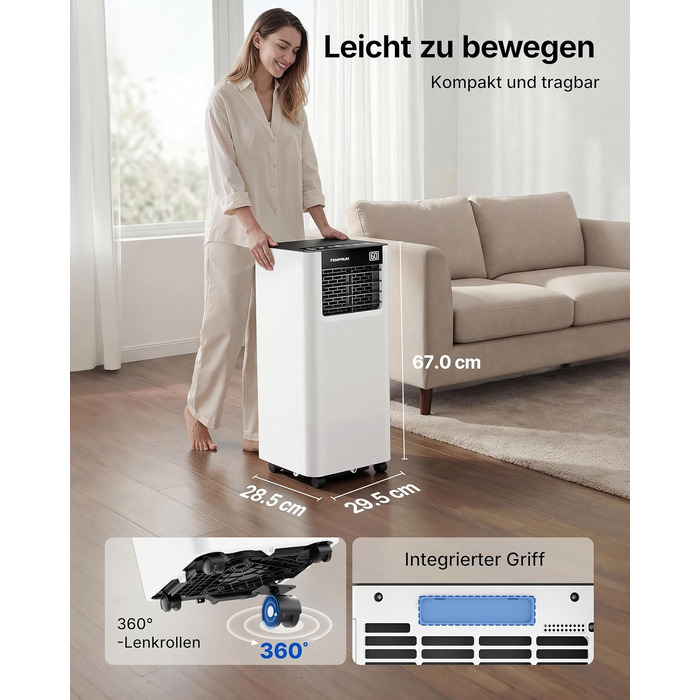 Мобільний кондиціонер 9000 BTU 2.6 кВт з шлангом + APP-керування | 3-в-1 для кімнат до 25 м²