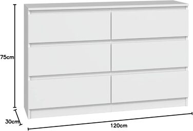 Комод CDF Malwa M6 120 білий, 6 шухляд для документів, речей, для вітальні, спальні, дитячої та офісу