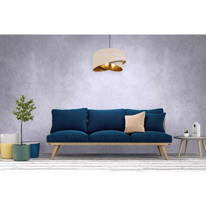 Світильник підвісний Light-Home Milan Elegant, дизайнерський металевий з велюровим абажуром, сучасна люстра для вітальні, спальні, їдальні, 1 лампа, бежевий і сірий