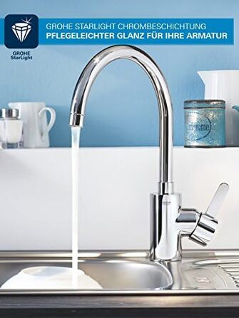 Змішувач кухонний GROHE Eurosmart Cosmopolitan 31180000, поворотний на 360°, економія води, хром