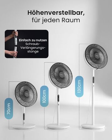 Вентилятор підлоговий Pro Breeze AirFlo Slim: 3 в 1, 70/100/130 см, 9 швидкостей, тихий, з пультом, таймером, для спальні та офісу (білий)