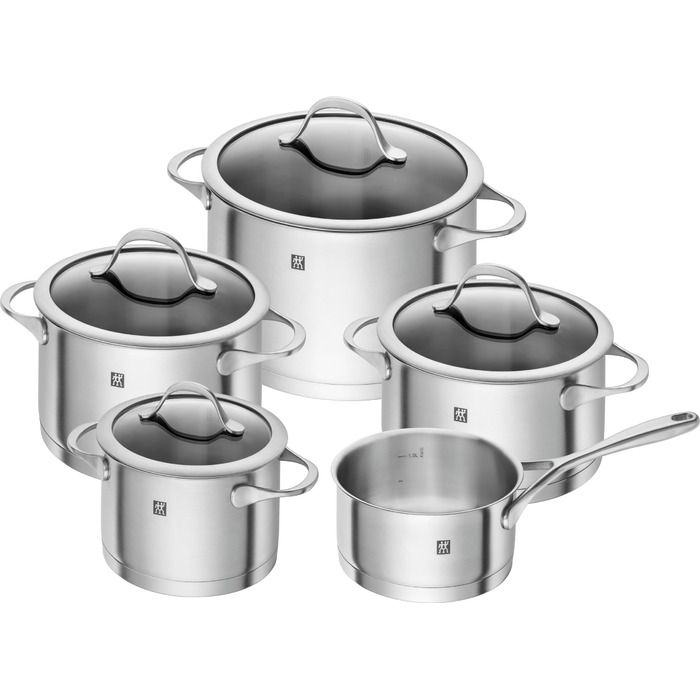 Набір каструль ZWILLING Essence 5 предметів з кришкою з термостійкого скла, індукційне дно, не покриті, нержавіюча сталь, сріблясті