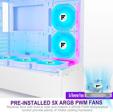 Ігровий корпус для ПК FOIFKIN F1 білий, ATX Mid-Tower, 5 ARGB PWM вентиляторів, 270° панорамне скло