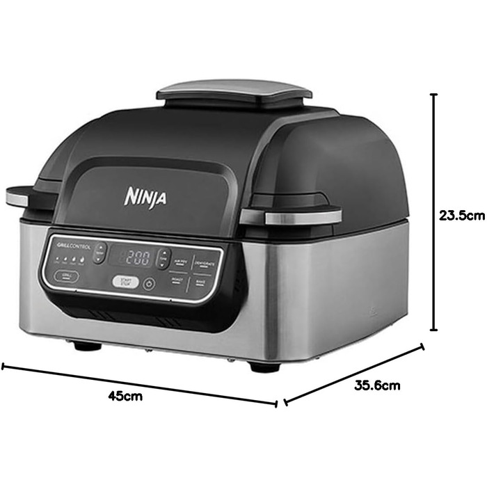 Гриль і аерофритюрниця Ninja Foodi 5,7 л, 5-в-1, чорний/срібний, AG301EU, з антипригарними частинами, електрична мультифункціональна фритюрниця для смаження без олії