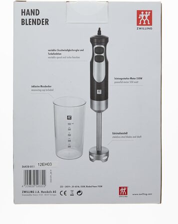 Занурювальний блендер ZWILLING 550 Вт з мірним стаканом 600 мл, нержавіюча сталь/чорний