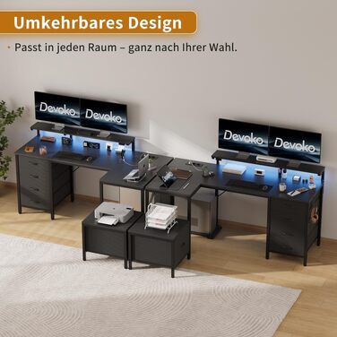 Кутовий стіл Devoko з розетками та USB, 160x120 см, чорний - для дому та геймінгу