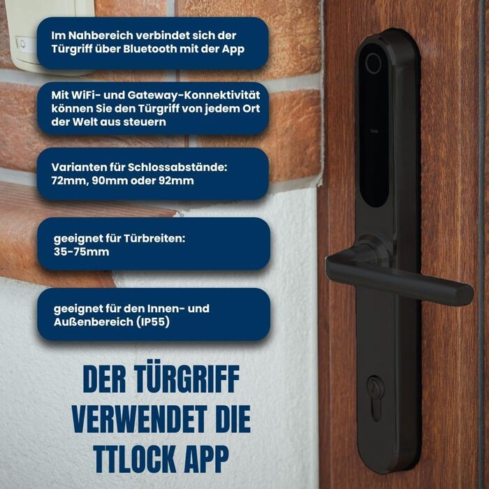 Електронний дверний замок-ручка BOT SMART Lock 72 мм TTlock Bluetooth з функцією відбитка пальця