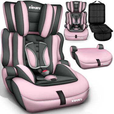 Автокрісло KIDUKU® 9-36 кг (1-12 років) 3-в-1 ECE R129/03, група 1/2/3, з підкладкою, сірий/рожевий